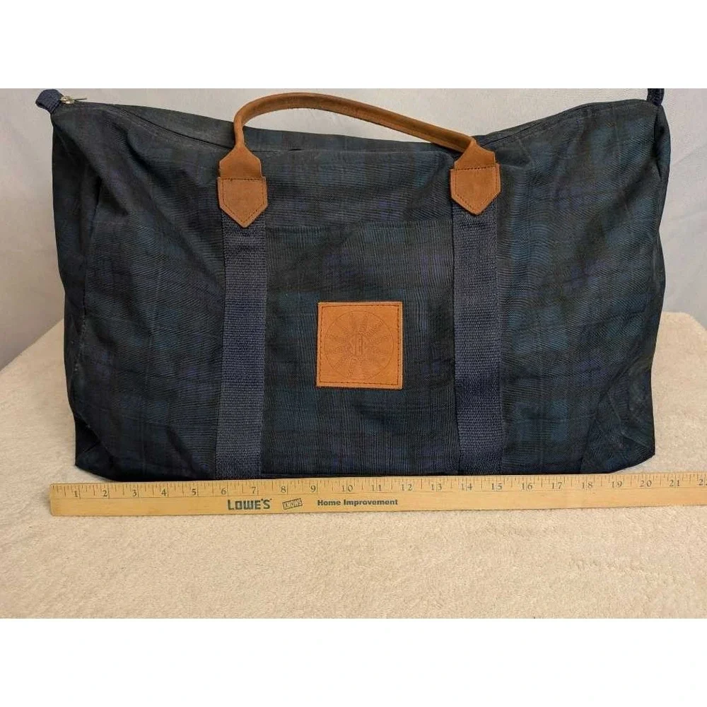 SEC Conference Duffle Bag Navy Plaid Leather Trim Travel Weekender NCAA